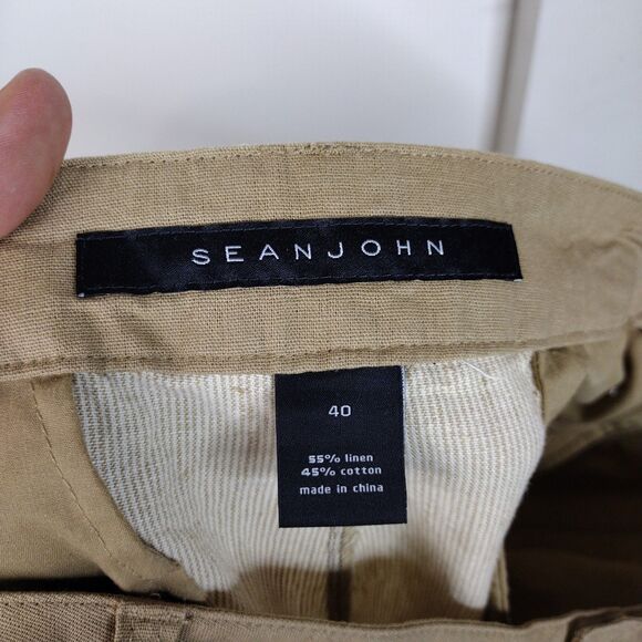 Sean John Stripped Linen Blend Straight Leg Jogger Pants Mens Size 40 Tan Beige - Picture 5 of 6